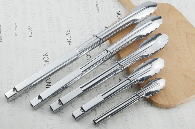 HINMAY Stainless Steel Utility Food Tongs Set Kitchen Metal Tongs for Cooking Grilling Barbecue BBQ and Serving Salad (9 12 Inch 4 Pieces) - Image 5